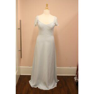 Hayley Paige Occasions 52253 Long Chiffon Bridesmaid Dress Frost Size 14